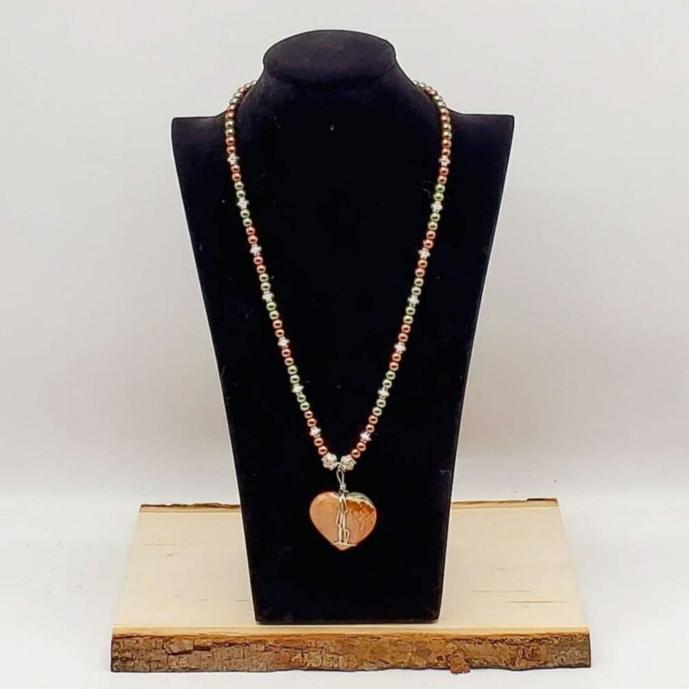 Polychromatic Jasper Heart Reversible Statement Necklace